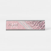 Chic Girly Pink Leopard Glitzer Image Schreibtischnamensplakette (Vorderseite )