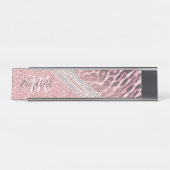 Chic Girly Pink Leopard Glitzer Image Schreibtischnamensplakette (Vorderseite )