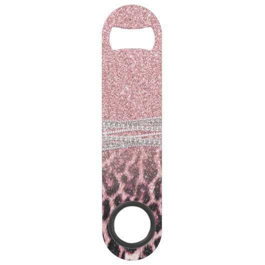 Chic Girly Pink Leopard Glitzer Image Speed Flaschenöffner (Vorderseite)