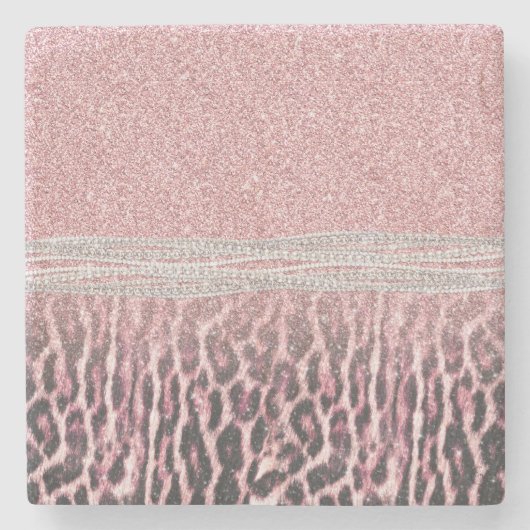 Chic Girly Pink Leopard Glitzer Image Steinuntersetzer (Vorderseite)