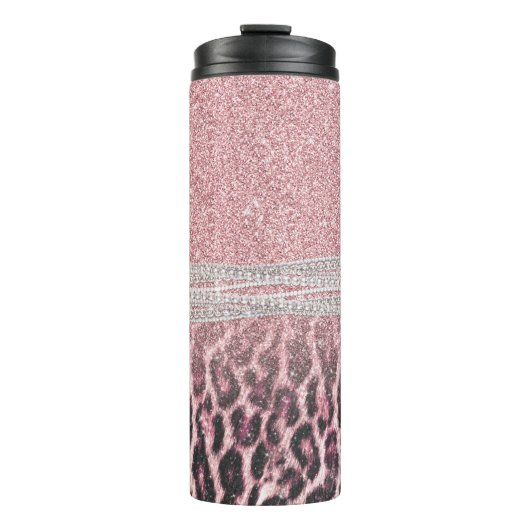 Chic Girly Pink Leopard Glitzer Image Thermosbecher (Vorderseite)