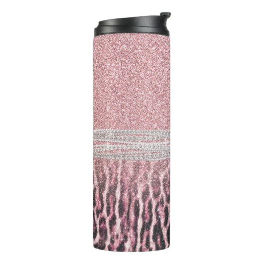 Chic Girly Pink Leopard Glitzer Image Thermosbecher (Nach links gedreht)