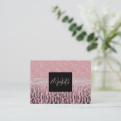 Chic Girly Pink Leopard Glitzer Image Visitenkarte (Stehend Vorderseite)