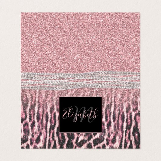 Chic Girly Pink Leopard Glitzer Image Visitenkarten (Außenseite Aufgefaltet)