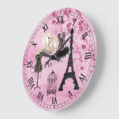 Chic Girly Pink Paris Fashion Clock Große Wanduhr (Winkel)