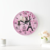 Chic Girly Pink Paris Fashion Clock Große Wanduhr (Zuhause)