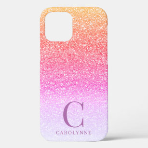 Chic Girly Pink Rainbow Glitzer Ombre Monogram Case-Mate iPhone Hülle