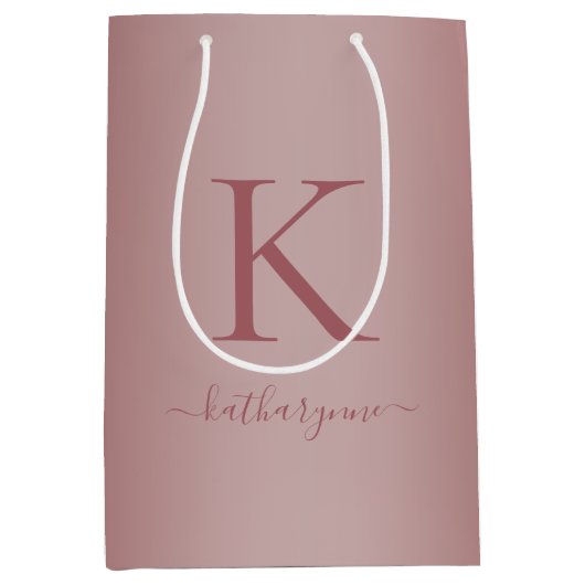 Chic Girly Pink Rose Gold Monogram Name Mittlere Geschenktüte (Vorderseite)
