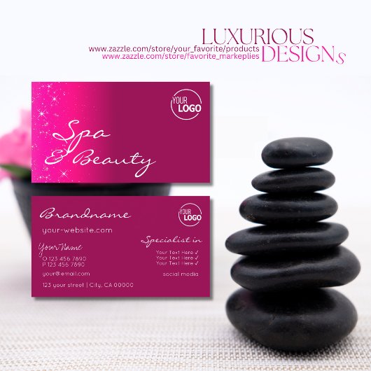 Chic Girly Pink Sparkling Glitzer Stars mit Logo Visitenkarte