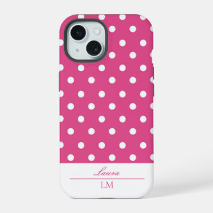 Chic Girly Pink und White Polka Dosen stark iPhone 15 Hülle
