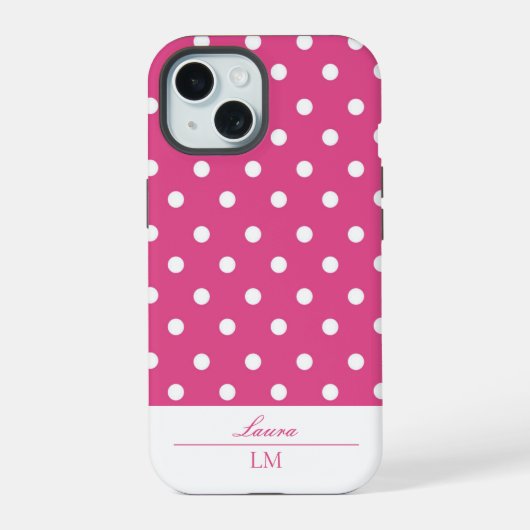 Chic Girly Pink und White Polka Dosen stark iPhone 15 Hülle (Rückseite)