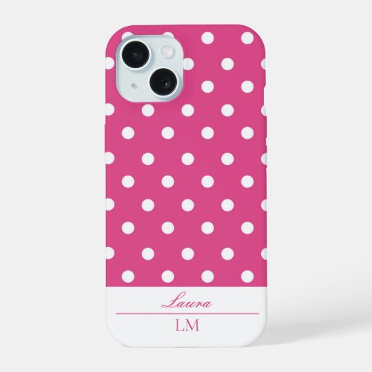 Chic Girly Pink und White Polka Dots iPhone 15 Hülle (Rückseite)