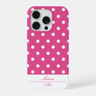 Chic Girly Pink und White Polka Dots iPhone 15 Pro Hülle