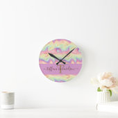 Chic Girly Rainbow Gold Agate Geode Runde Wanduhr (Zuhause)