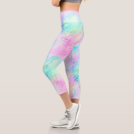 Chic Girly Rainbow Shimmer Leopard Print Capri Leggings (Links)