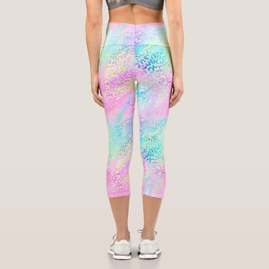 Chic Girly Rainbow Shimmer Leopard Print Capri Leggings (Rückseite)