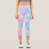 Chic Girly Rainbow Shimmer Leopard Print Capri Leggings (Vorderseite)