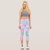 Chic Girly Rainbow Shimmer Leopard Print Capri Leggings (Vorderseite)