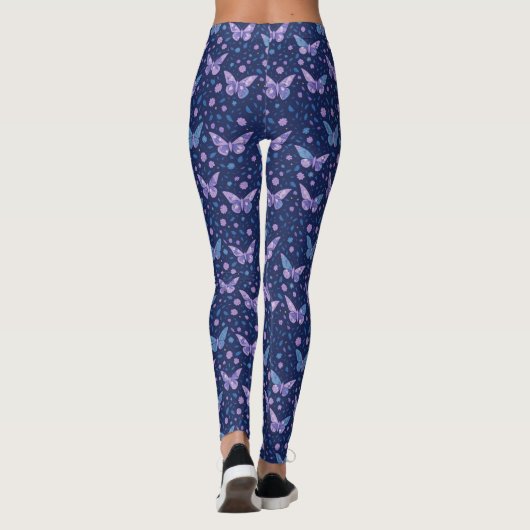 Chic Girly Romantic Blue Lila Butterfly Pattern Leggings (Rückseite)