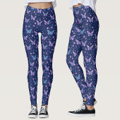 Chic Girly Romantic Blue Lila Butterfly Pattern Leggings