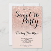 Chic Girly Rose Gold Glitzer ombre Foto Sweet 16 Einladung (Vorderseite)