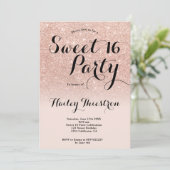 Chic Girly Rose Gold Glitzer ombre Foto Sweet 16 Einladung (Stehend Vorderseite)