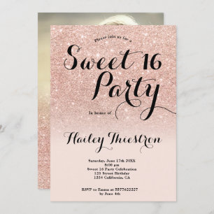 Chic Girly Rose Gold Glitzer ombre Foto Sweet 16 Einladung