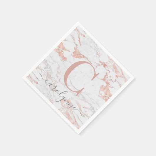 Chic Girly Rose | Marmormonogramm Serviette (Ecke)