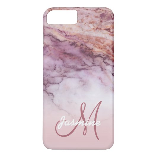 Chic-Girly Rosen-Goldmarmor-Monogramm-Name Case-Mate iPhone Hülle (Rückseite)