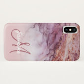 Chic-Girly Rosen-Goldmarmor-Monogramm-Name Case-Mate iPhone Hülle (Rückseite (Horizontal))