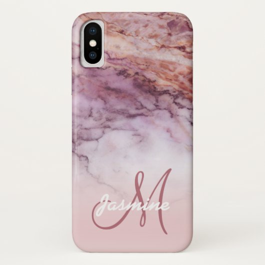 Chic-Girly Rosen-Goldmarmor-Monogramm-Name Case-Mate iPhone Hülle (Rückseite)
