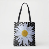 Chic Girly Schwarz-weiß Polka Dots Daisy Custom Tasche (Vorderseite)