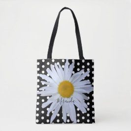 Chic Girly Schwarz-weiß Polka Dots Daisy Custom Tasche