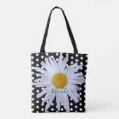 Chic Girly Schwarz-weiß Polka Dots Daisy Custom Tasche (Rückseite)