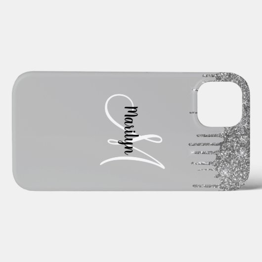 Chic Girly Silver Glitzer Tropfen Monogram Name Case-Mate iPhone Hülle (Rückseite (Horizontal))