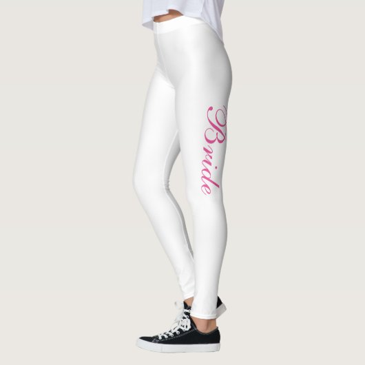 Chic Girly Simple Pink Script White Bridge Leggings (Links)