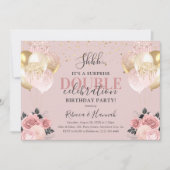 Chic Girly Surprise Double Birthday Party Einladung (Vorderseite)