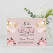 Chic Girly Surprise Double Birthday Party Einladung (Stehend Vorderseite)