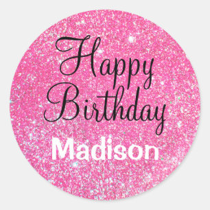Chic Glam Alles Gute zum Geburtstag Hot Pink Glitt Runder Aufkleber