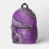 Chic Glam Eleganter Lila Glitzer Agate Marble Bedruckter Rucksack (Vorderseite)