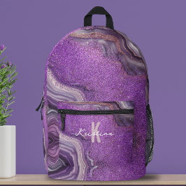 Chic Glam Eleganter Lila Glitzer Agate Marble Bedruckter Rucksack
