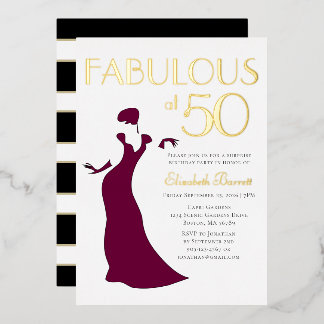 Chic Glam Fabulous am 50. Geburtstag gestreift Gol Folieneinladung
