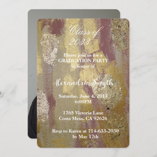 Chic Glam Gold Clay Pink Abschluss Ihr Foto Einladung (Vorne/Hinten)