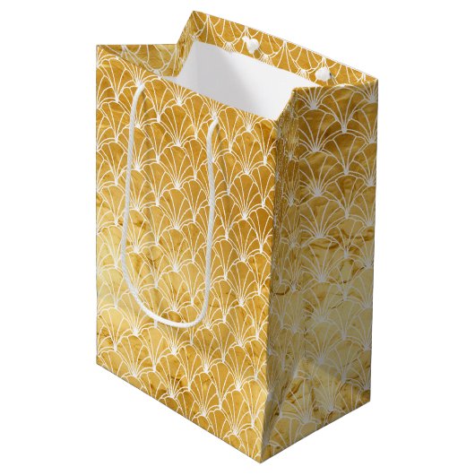 Chic Glam Gold Floral Mittlere Geschenktüte (Vorderseite Schrägansicht)