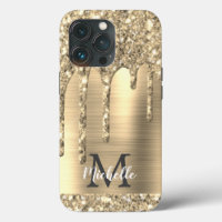 Chic Glam Gold Glitzer Tropfen Monogram Metal