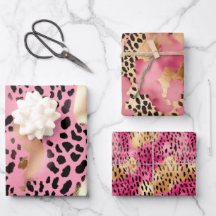 Chic Glam Gold Pink Black Leopard Geschenkpapier Set