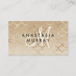 Chic Glam Grau Gold Meerjungfrau Glitter Monogramm Visitenkarte