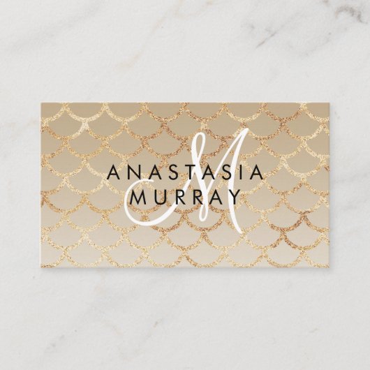 Chic Glam Gray Gold Mermaid Glitzer Monogram Name Visitenkarte (Vorderseite)