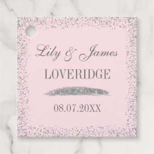 Chic Glam Gray Silver Glitzer & Blush Pink Wedding Geschenkanhänger