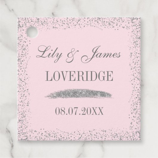 Chic Glam Gray Silver Glitzer & Blush Pink Wedding Geschenkanhänger (Vorderseite)